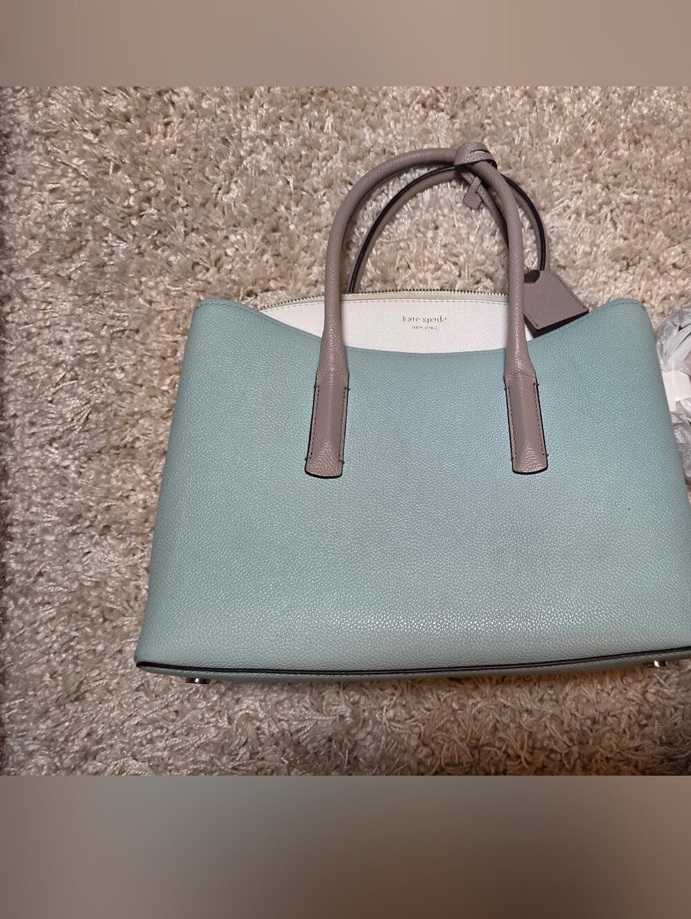 Kate Spade Pebbled Leather Tote in Light Blue and White